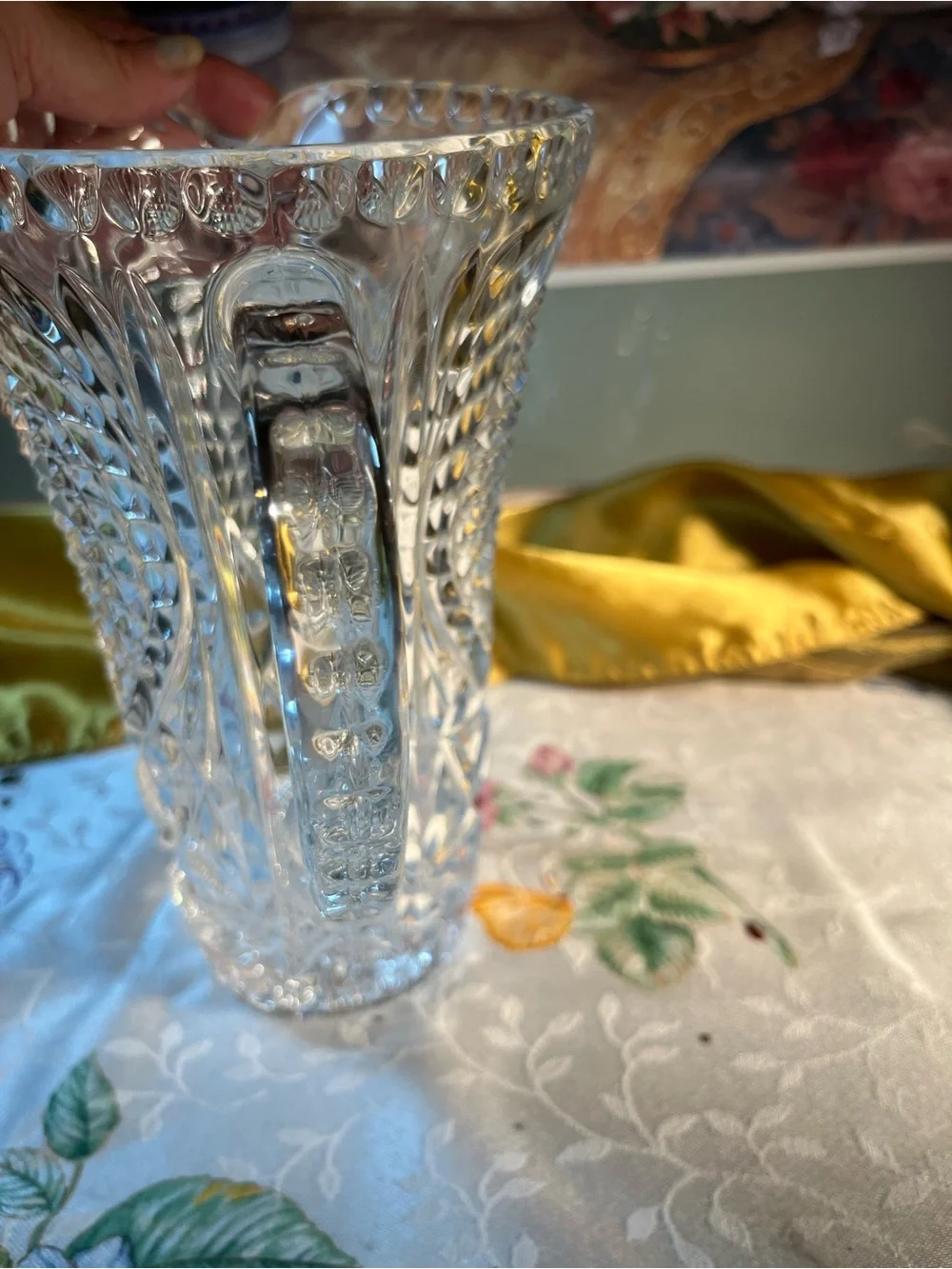 Crystal Cut Glass Pitcher - Clear Glass Beverage Server